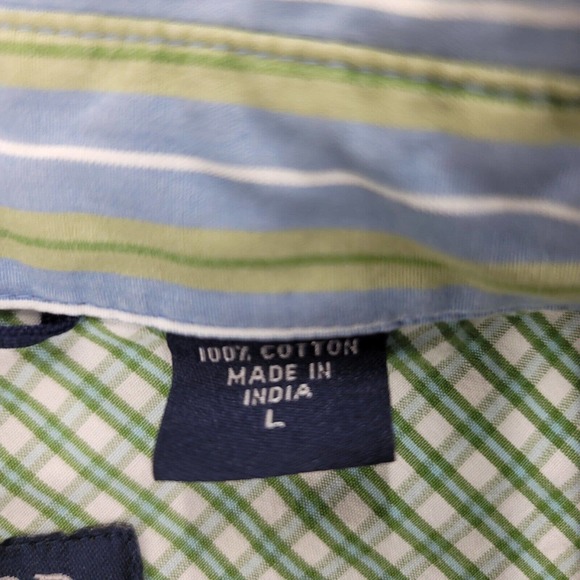 Izod Shirt Mens Large Blue Green Striped Long Sleeve Button Up Preppy Classic - Picture 4 of 13
